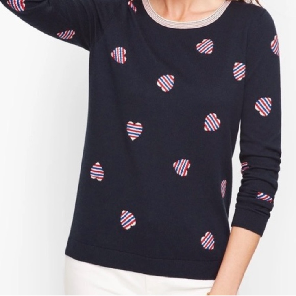 Talbots Sweater Plus Size 3X Petite Blue W/ Red & White Hearts Rare Size Cotton